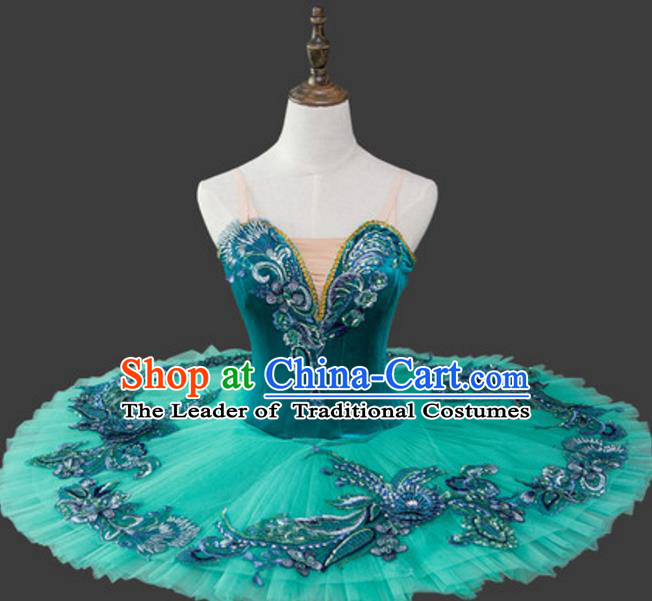 Top Grade Modern Dance Costume Ballet Ballerina Dance Green Bubble Dress Tu Tu Dancewear for Women