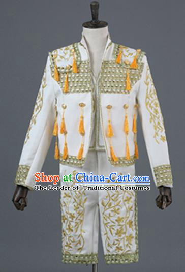 Top Grade European Traditional Court Costumes England Prince White Suits for Men