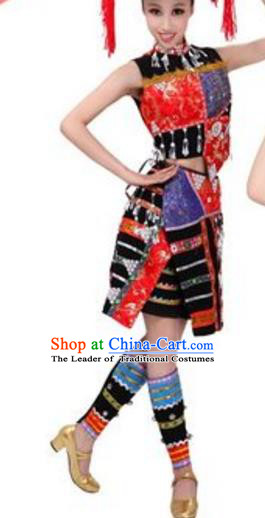 Traditional Chinese Dai Nationality Costume, Chinese Dai Ethnic Dance Dress and Bamboo Hat for Women