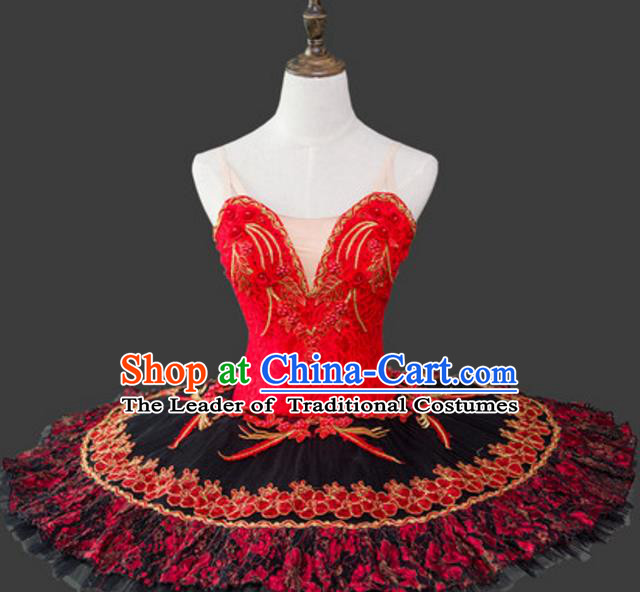 Top Grade Ballet Dance Costume Ballerina Dance Tu Tu Dancewear Red Bubble Dress for Women