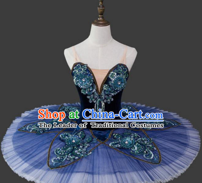 Top Grade Ballet Dance Costume Navy Bubble Dress Ballerina Dance Tu Tu Dancewear for Women