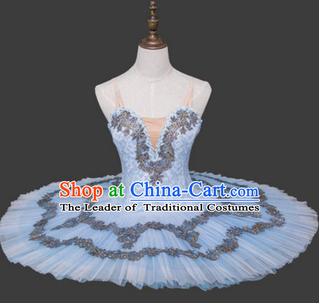 Top Grade Ballet Dance Costume Light Blue Bubble Dress Ballerina Dance Tu Tu Dancewear for Women