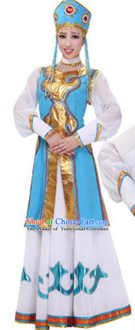 Traditional Chinese Mongol Nationality Costume, Chinese Mongolian Ethnic Dance Dress Clothing for Women