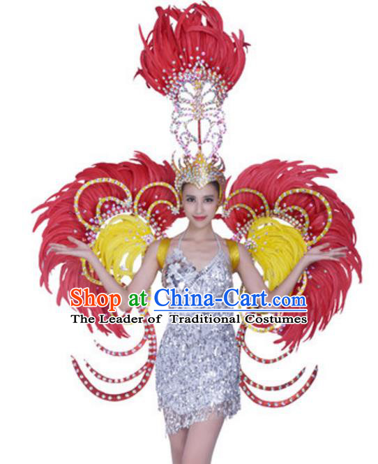 Top Grade Samba Dance Props Stage Show Brazil Parade Giant Rosy Feather Wings and Headpiece for Women