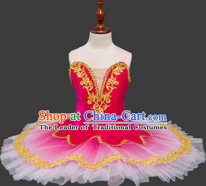 Top Grade Ballet Swan Dance Costume Rosy Veil Dress Ballerina Skirt Tu Tu Dancewear for Women