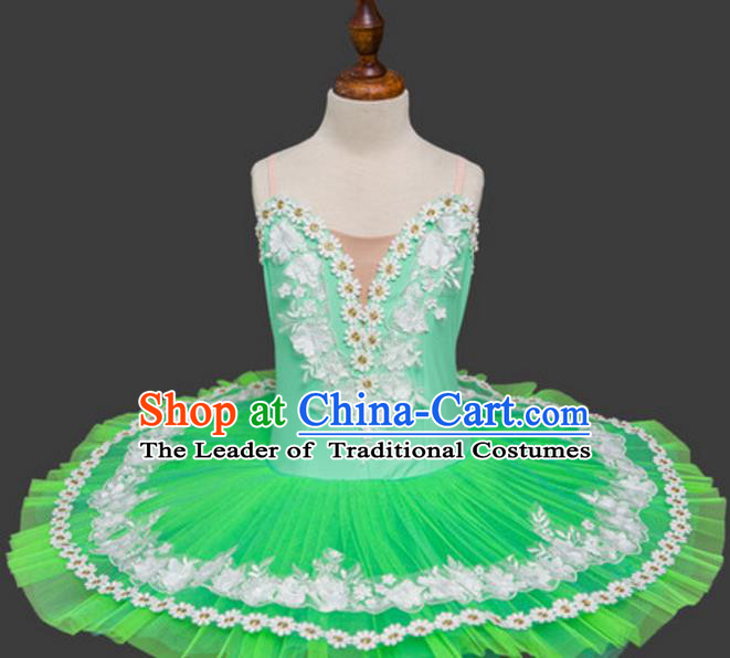Top Grade Ballet Swan Dance Costume Green Dress Ballerina Skirt Tu Tu Dancewear for Women