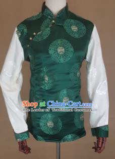 Chinese Traditional Zang Nationality Green Brocade Vest, China Tibetan Waistcoat Costume for Women
