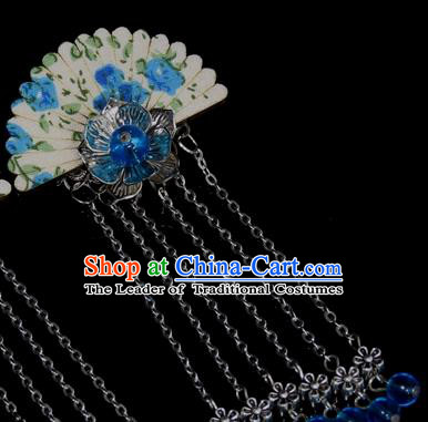 Chinese Traditional Ancient Hair Accessories Hanfu Hairpins Blue Beads Hair Stick Headwear for Women