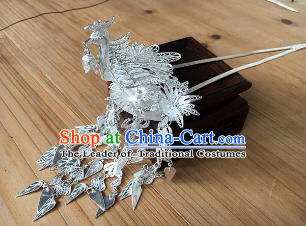 Chinese Traditional Ancient Sliver Tassel Hair Clip Hanfu Hairpins Hair Accessories for Women