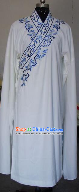 Chinese Traditional Shaoxing Opera Scholar Embroidered White Robe Peking Opera Niche Costumes for Adults