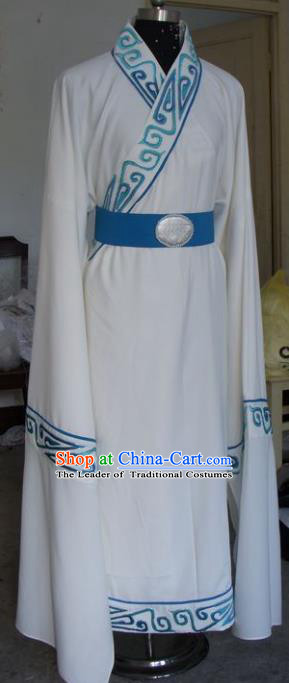 Chinese Traditional Shaoxing Opera Scholar Embroidered White Robe Peking Opera Niche Costumes for Adults