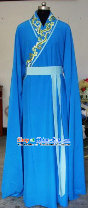 Chinese Traditional Shaoxing Opera Niche Blue Robe Clothing Peking Opera Scholar Costume for Adults
