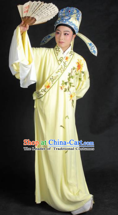 Chinese Traditional Shaoxing Opera Embroidered Yellow Robe Peking Opera Niche Costume for Adults