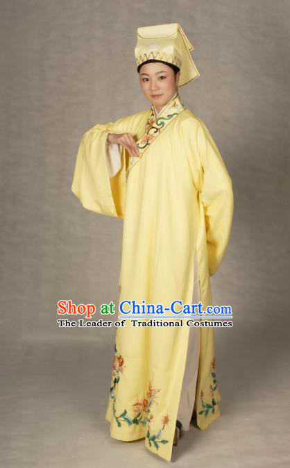 Chinese Traditional Shaoxing Opera Taoist Embroidered Yellow Robe Peking Opera Niche Costume for Adults