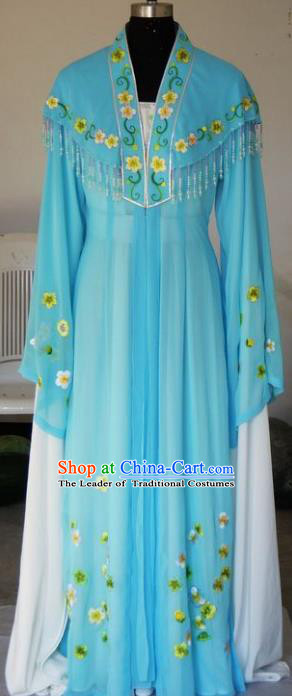 Chinese Traditional Beijing Opera Princess Embroidered Blue Dress China Peking Opera Diva Costumes for Adults