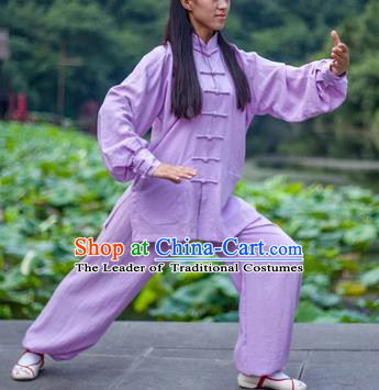 Chinese Traditional Martial Arts Costumes Tai Chi Kung Fu Lilac Suits for Women
