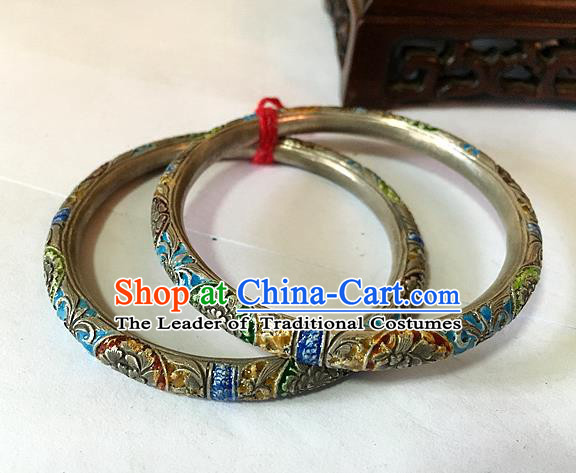 Handmade Chinese Miao Nationality Blueing Sliver Bracelet Traditional Hmong Bangle for Women