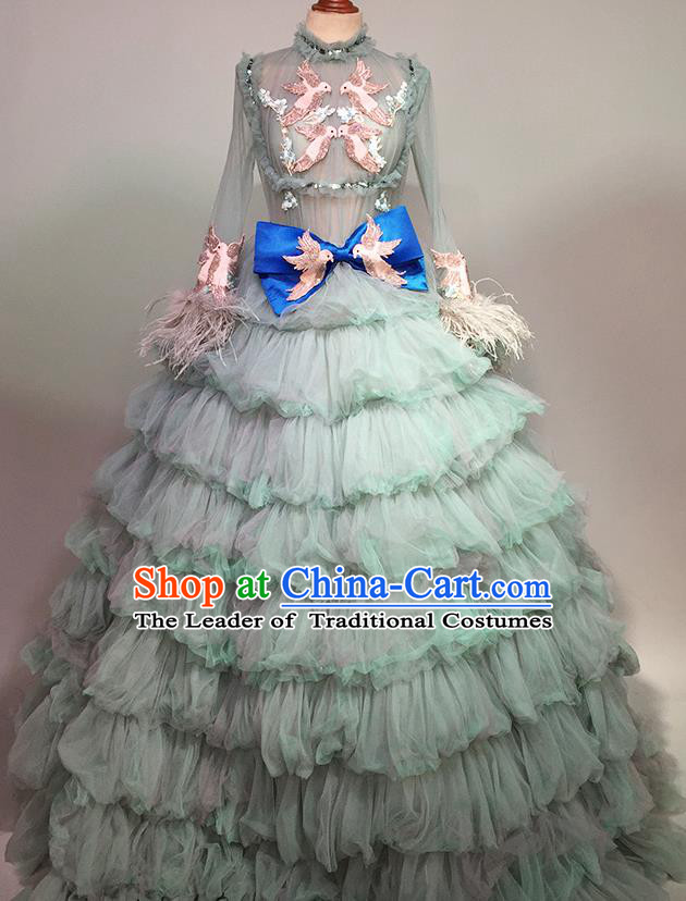 Top Grade Stage Performance Customized Costume Models Catwalks Green Bubble Full Dress for Women
