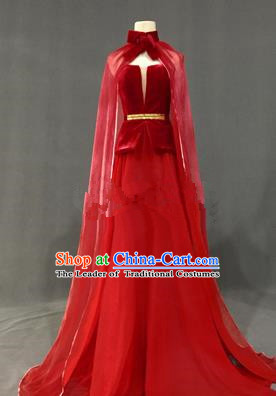 Top Grade Stage Performance Costume Models Catwalks Red Full Dress for Women