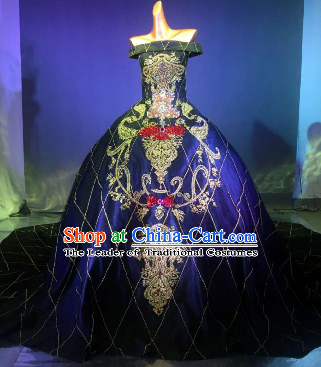 Top Grade Stage Performance Compere Costume Models Catwalks Palace Trailing Full Dress for Women
