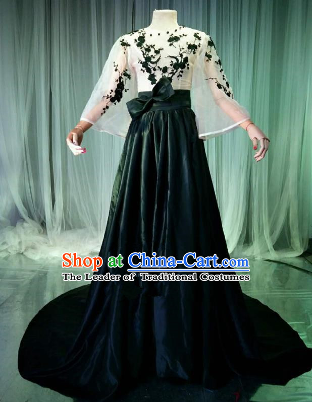 Top Grade Models Catwalks Costume Compere Stage Performance Embroidered Wintersweet Full Dress for Women
