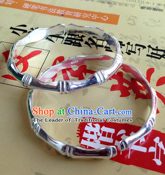 Handmade Chinese Miao Nationality Sliver Bamboo Bracelet Traditional Hmong Bangle for Women