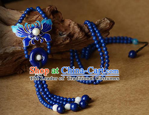 Chinese Traditional Jewelry Accessories Ancient Palace Hanfu Blueing Butterfly Necklace for Women
