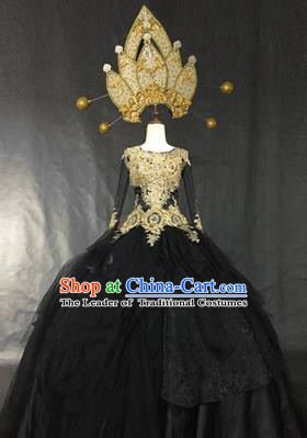 Top Grade Models Show Palace Costume Cosplay Queen Black Full Dress Stage Performance Compere Clothing for Women