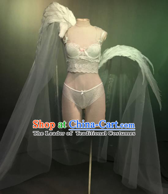 Top Grade Models Show Costume Stage Performance White Bikini Dress and Wings for Women