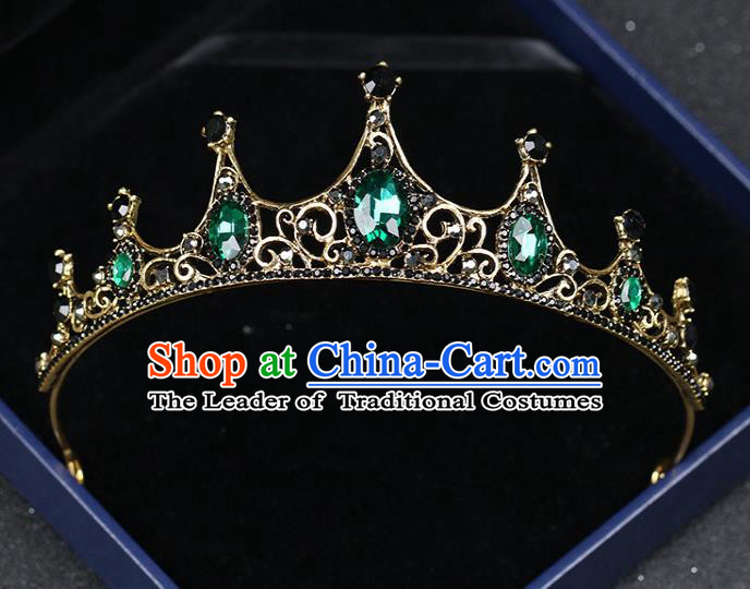 Top Grade Children Stage Performance Hair Accessories Green Crystal Royal Crown Headwear for Kids