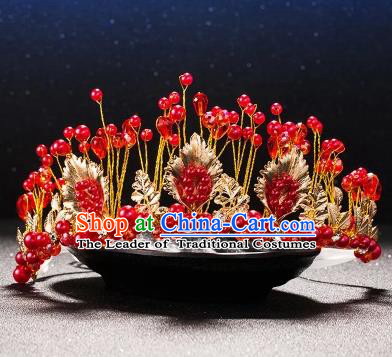 Top Grade Children Stage Performance Hair Accessories Red Beads Royal Crown Headwear for Kids