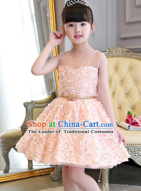 Children Models Show Compere Costume Girls Princess Pink Dress Stage Performance Clothing for Kids