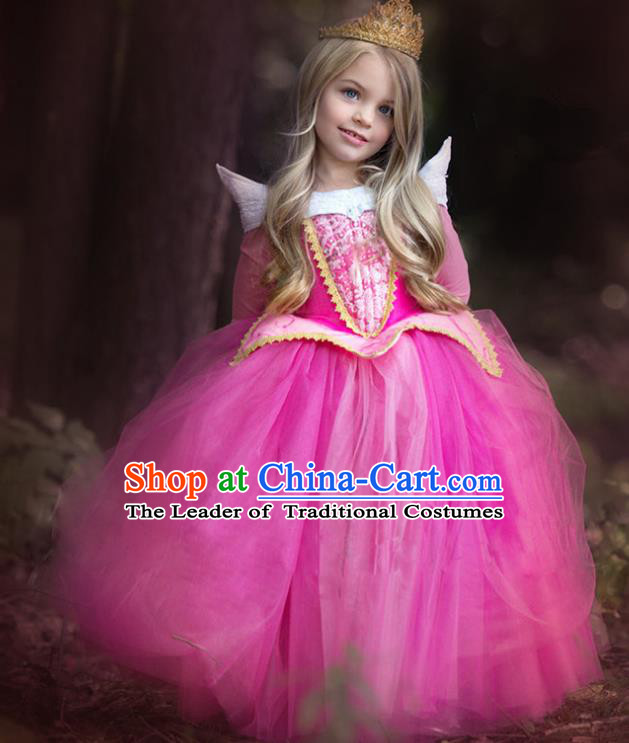 Children Fairytales Princess Costume Compere Modern Dance Stage Performance Catwalks Rosy Dress for Kids