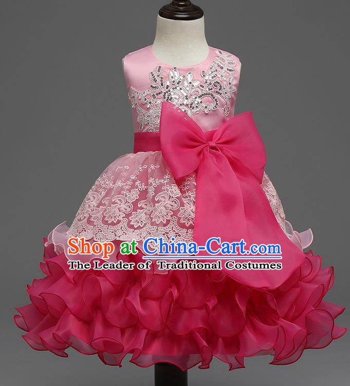 Children Flower Fairy Costume Modern Dance Stage Performance Catwalks Compere Pink Full Dress for Kids