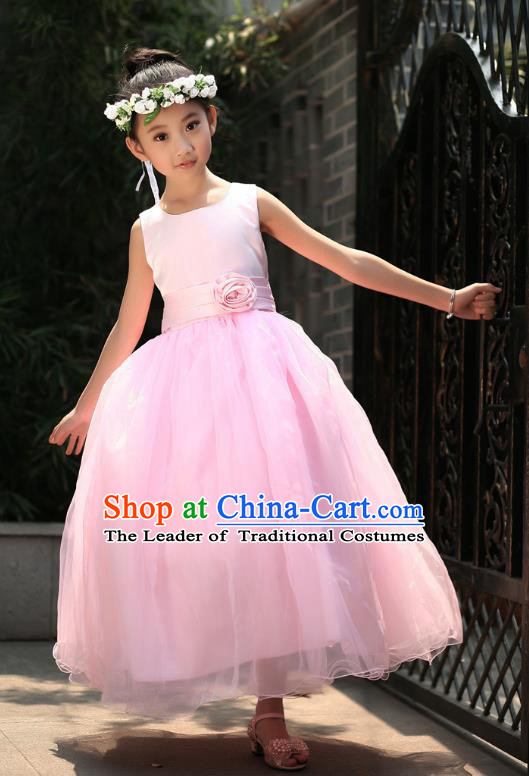Children Modern Dance Princess Pink Dress Stage Performance Catwalks Compere Costume for Kids