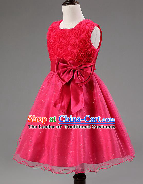 Children Modern Dance Princess Rosy Rose Dress Stage Performance Catwalks Compere Costume for Kids