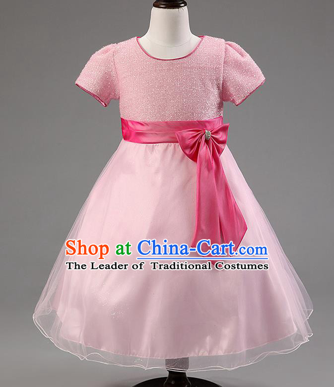 Children Modern Dance Pink Bowknot Bubble Dress Stage Performance Compere Catwalks Costume for Kids
