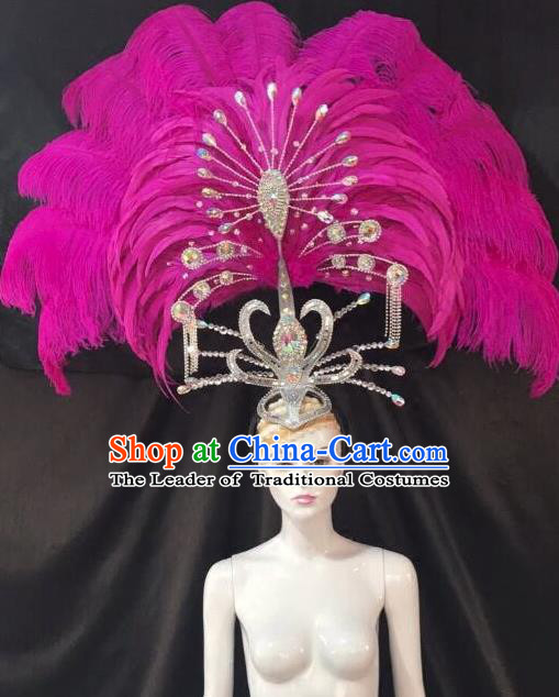 Brazilian Carnival Samba Dance Deluxe Hair Accessories Dionysia Miami Catwalks Rosy Feather Headdress for Women