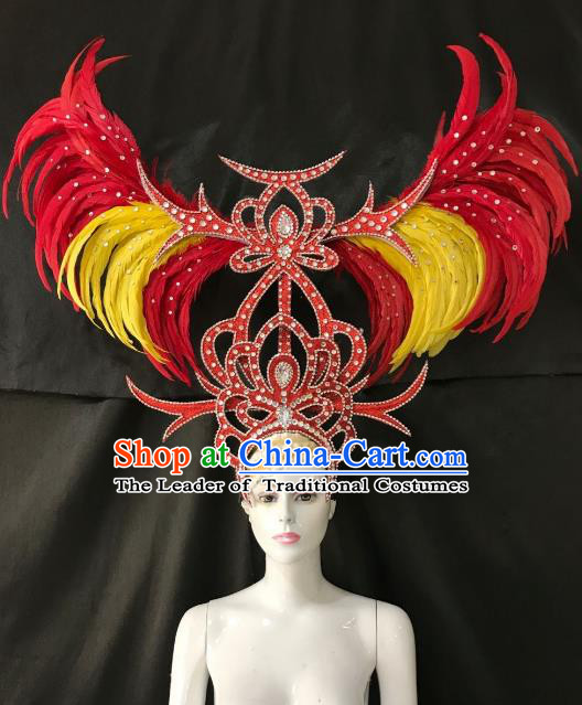 Brazilian Samba Dance Red Ostrich Feather Hair Accessories Rio Carnival Roman Deluxe Headwear for Women