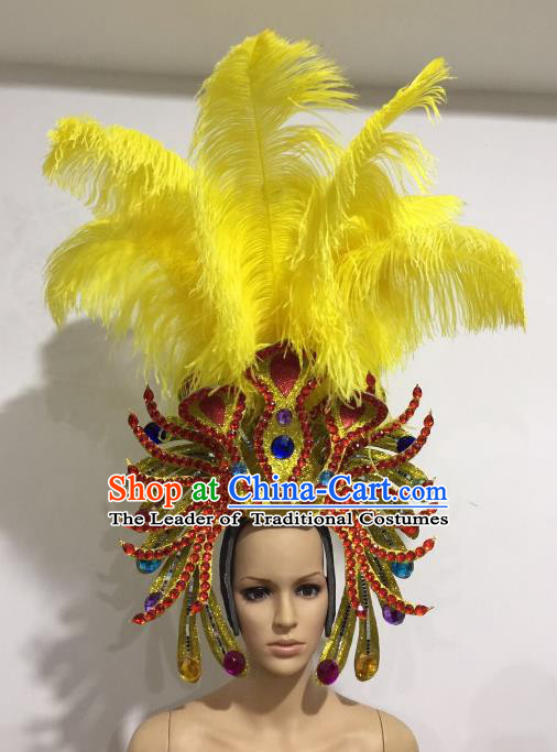 Brazilian Samba Dance Yellow Ostrich Feather Hair Accessories Rio Carnival Roman Deluxe Headwear for Women