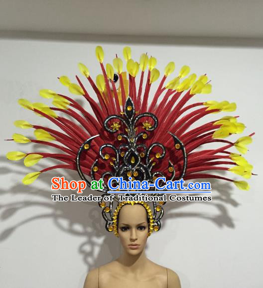 Brazilian Samba Dance Red Feather Hair Accessories Rio Carnival Roman Deluxe Headwear for Women