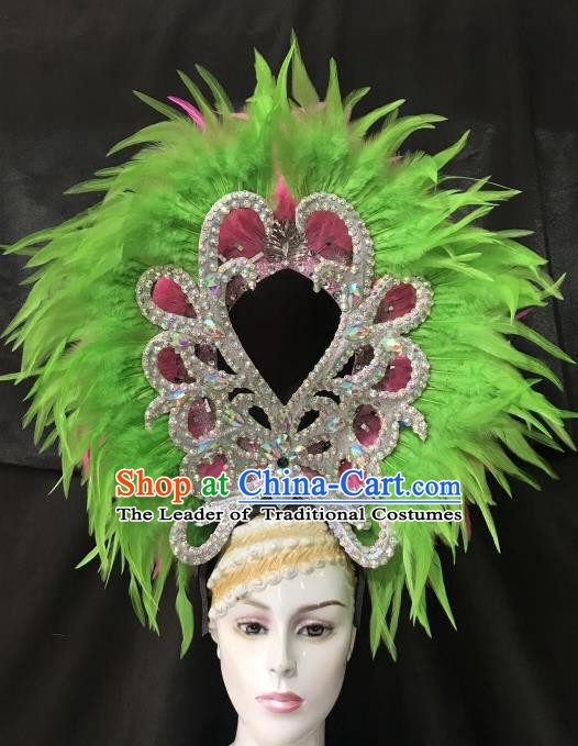 Brazilian Rio De Janeiro Carnival Green and Pink Feather Hair Accessories Samba Dance Catwalks Headdress for Women