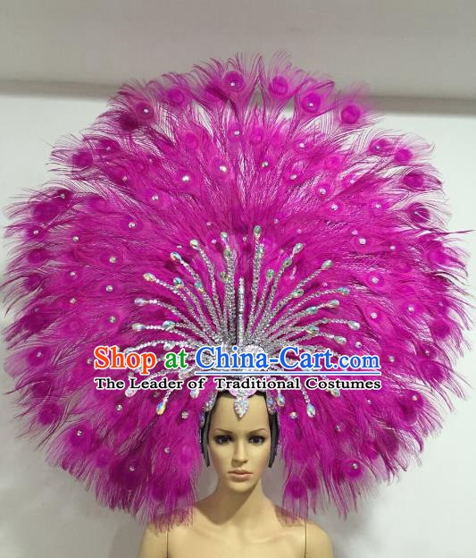 Brazilian Carnival Catwalks Rosy Feather Peacock Headdress Rio Samba Dance Deluxe Hair Accessories for Women