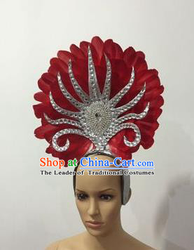 Handmade Samba Dance Hair Accessories Brazilian Rio Carnival Red Feather Headdress for Women