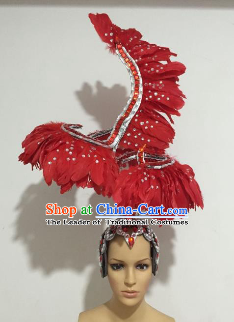 Brazilian Carnival Rio Samba Dance Deluxe Red Feather Headdress Hair Accessories for Women