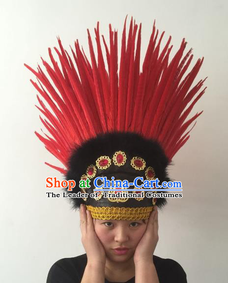 Brazilian Carnival Rio Samba Dance Red Feather Deluxe Headdress Hair Accessories for Women
