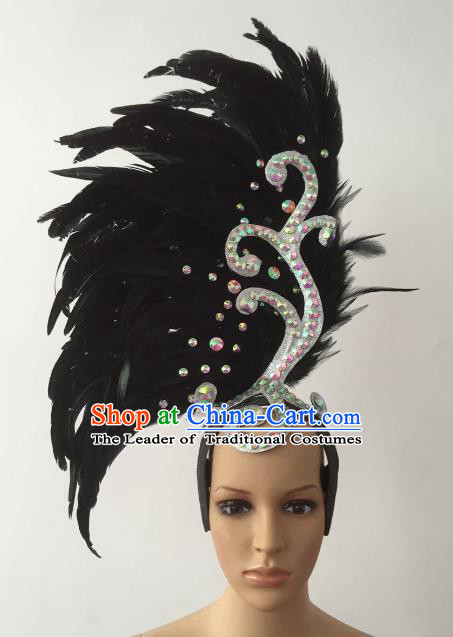 Brazilian Carnival Rio Samba Dance Black Feather Deluxe Headdress Hair Accessories for Women