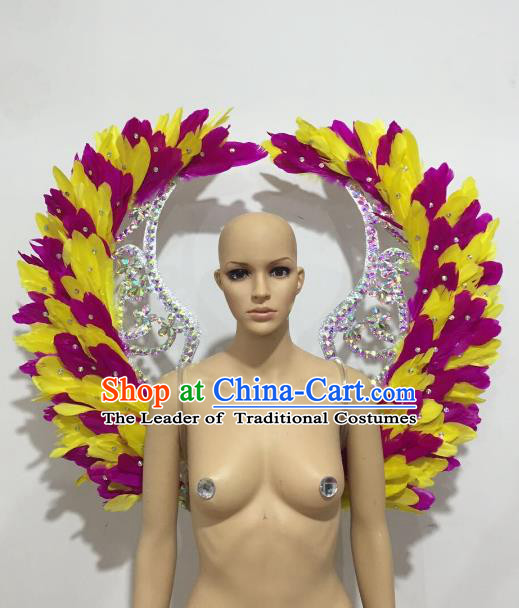 Brazilian Rio Carnival Samba Dance Props Catwalks Rosy and Yellow Feather Wings for Adults