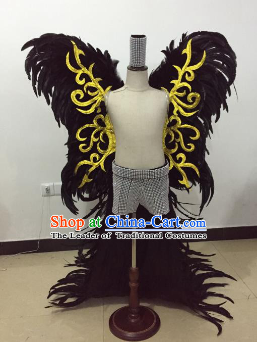 Brazilian Rio Carnival Samba Dance Costume Catwalks Black Feather Wings for Kids