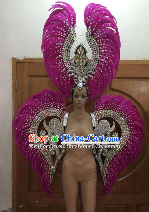 Custom-made Catwalks Props Brazilian Rio Carnival Samba Dance Rosy Feather Wings and Headdress for Women